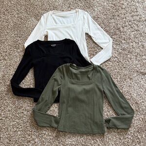 Old Navy Ribbed Long Sleeve Tops in Black Cream and Green
